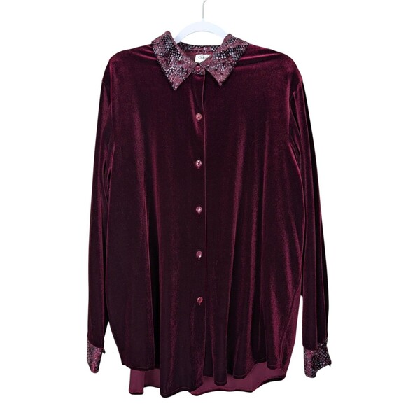 Vintage Susan Graver Shirt Set 1X Dark Red Velvet Blouse & Tank Top NWT - Picture 3 of 16